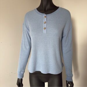 225. Knix Waffle Knit Henley Long Sleeve Top Blue – Size L